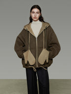 unspoken Premium Sheepswool Minimal Commuter Loose Fit Hooded Zip For Women Wool Coats