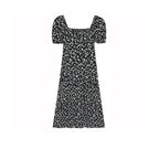 fano_Black_Floral_Puff_Sleeve_V-neck_High_Waist_A_Line_Office_Chic_Midi_Dresses_MISSTT