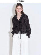 fano Shape Retaining Lyocell Korean Slim Fit V-neck Long Sleeve Polka Dot Blouses