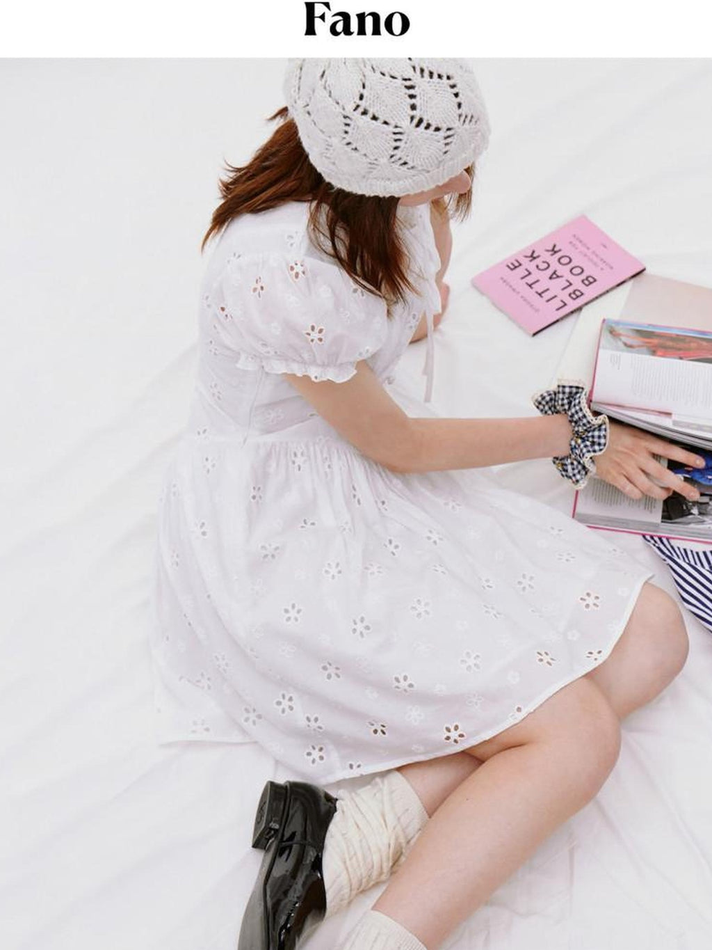 fano Pure Cotton Breathable Korean Workwear A Line Round Neck White Midi Dresses