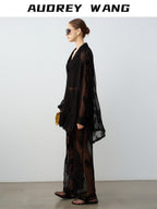 audreyyang Polyester Two Piece V-neck Long Sleeve Tailored For Women Wide Leg Pants