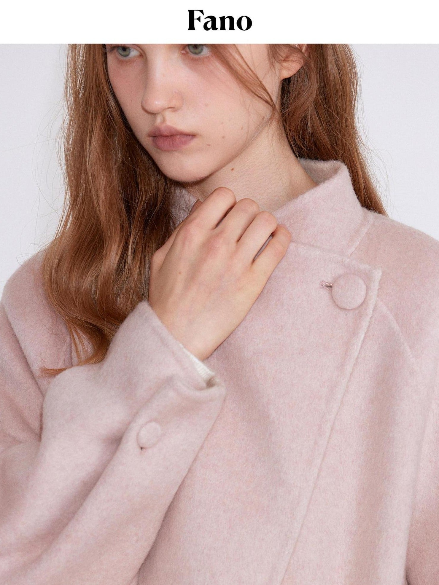 fano Soft 70 Wool Korean Straight Cut Lapel Tie Waist Women Pink Wool Coats