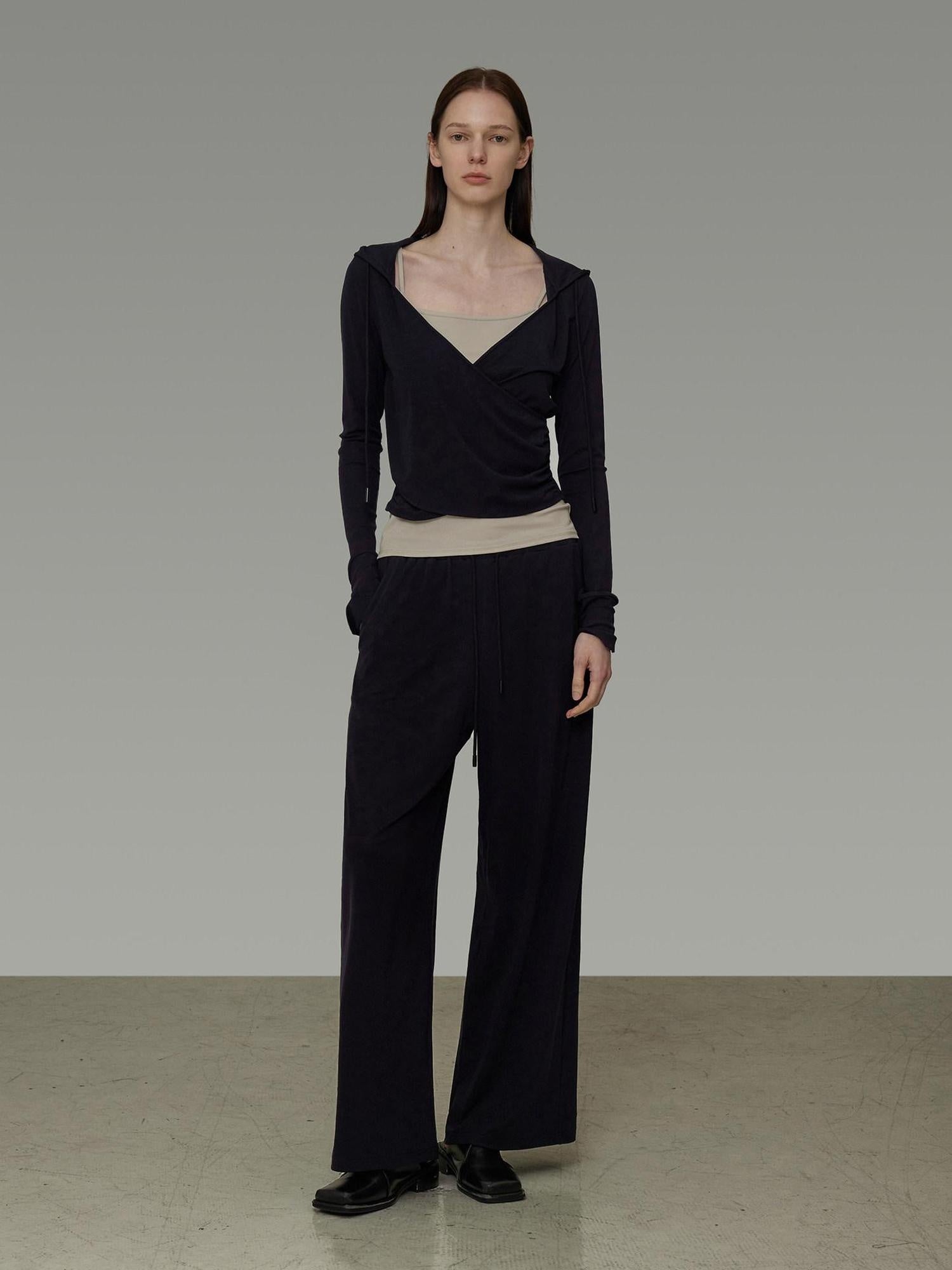 unspoken Navy V-neck Long Sleeve Knit Two Piece Office Casual Women Lounge Sets