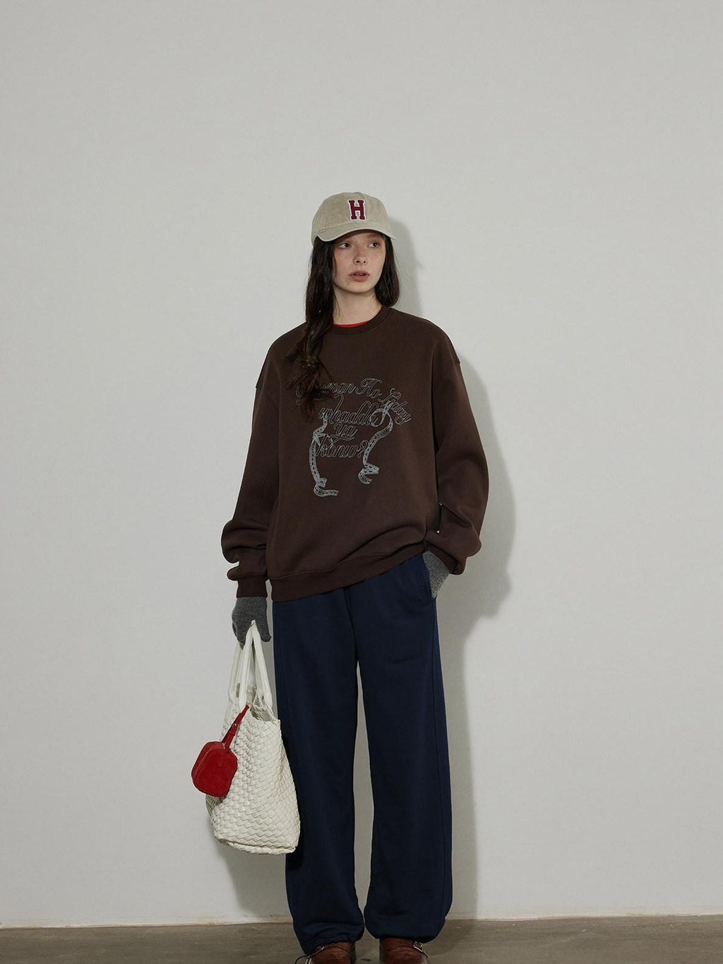 Lofi choose High Waist Casual Loose Straight Leg Women Navy Wide Leg Pants