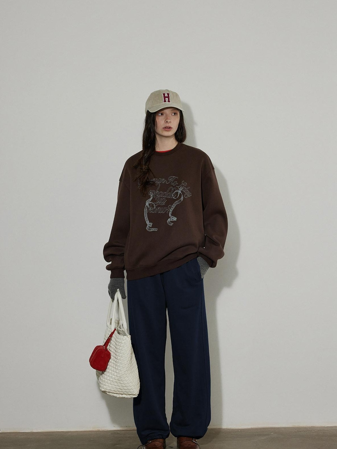 Lofi choose High Waist Casual Loose Straight Leg Women Navy Wide Leg Pants