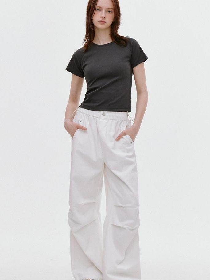 fano Soft Cotton Stretch Korean Slim Fit Short Sleeve Deep Gray Basic Crop Tops