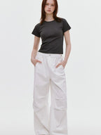 fano Soft Cotton Stretch Korean Slim Fit Short Sleeve Deep Gray Basic Crop Tops