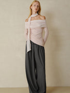 someonesometimes Cotton Blend Slim Fit Patchwork Knit Women Peach Pink Long Sleeve T-Shirts