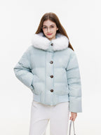 ikyou Warm Embroidered Detachable Hood Korean Loose Nylon Padded Teal Puffer Jackets