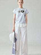 fano Pure Cotton Elastic Waist Loose Korean Office Natural Waist White Straight Pants