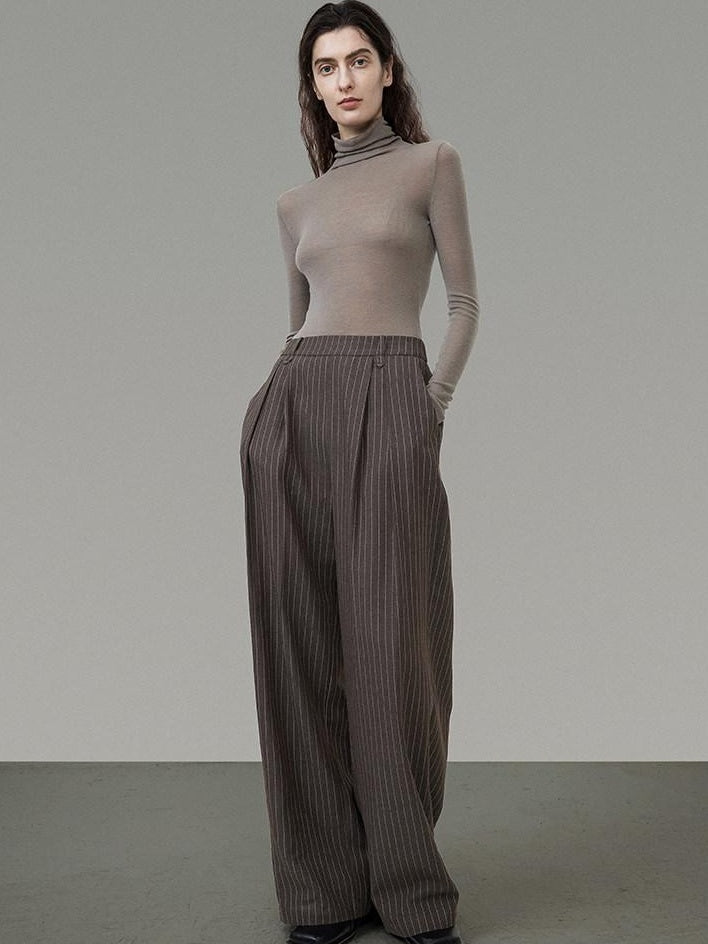 unspoken Minimalist V-neck Long Sleeve Tailored Brown Polyester Women Top & Pants Sets