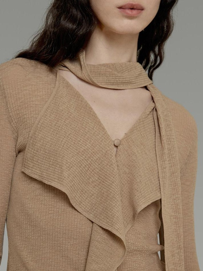 unspoken Slim Ruffle V-neck Bell Sleeve Knit Pullover Women Ginger Yellow Blouses