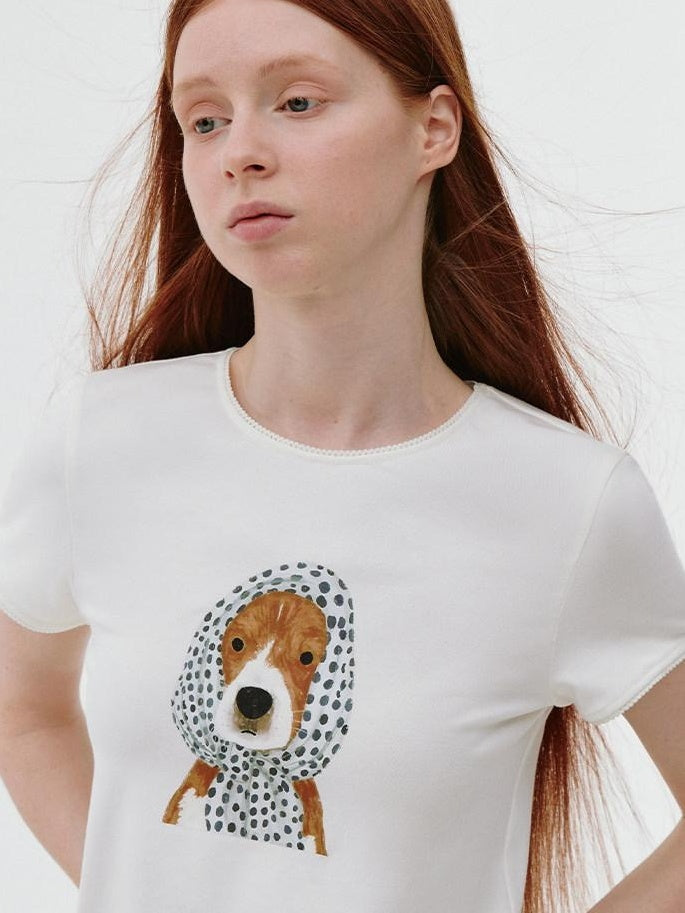 fano Soft Cotton Korean Slim Round Neck Animal Print Women Short Sleeve T-Shirts