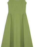 fano Cotton High Waist Pleated Minimal A Line Square Neck Women Maxi Dresses