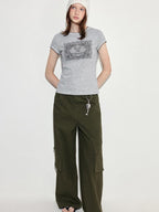 fano Lyocell Blend Heather Gray Printed Slim Korean Crewneck Short Sleeve T-Shirts