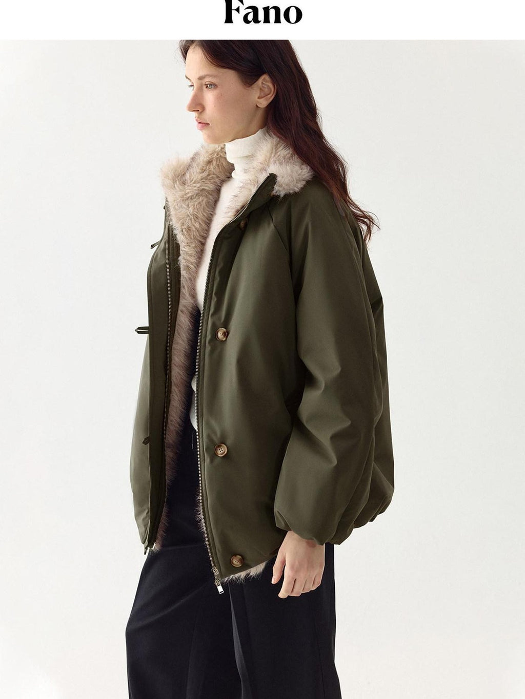 fano 90% White Duck Down Thermal Straight Fit Commuter Olive Zipper Down Jackets