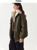 fano 90% White Duck Down Thermal Straight Fit Commuter Olive Zipper Down Jackets