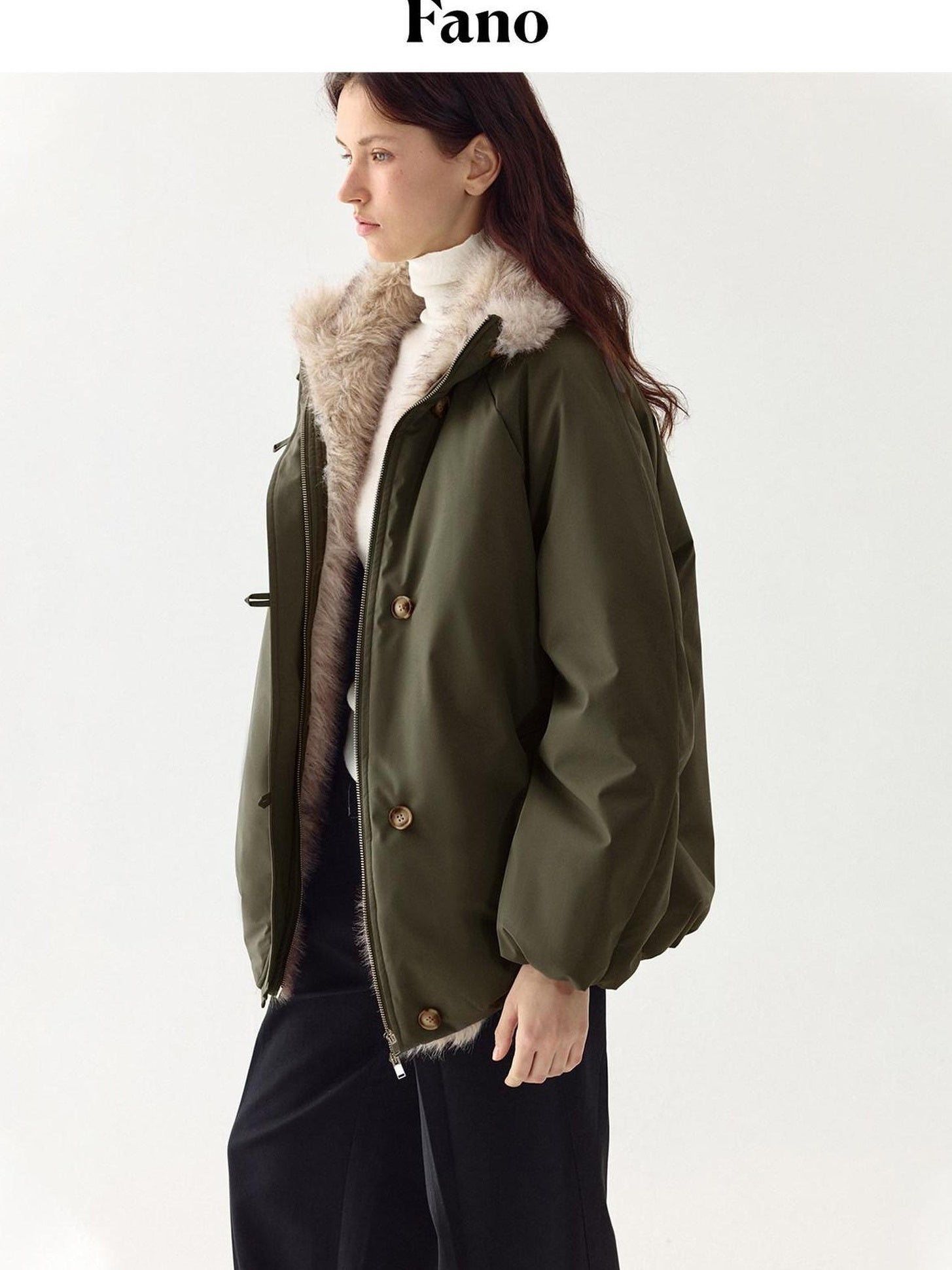 fano 90% White Duck Down Thermal Straight Fit Commuter Olive Zipper Down Jackets