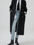 fano Thick Doublebreasted Blazer Collar Commuter Midlength Women Black Long Coats