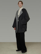 unspoken Warm Thick 3D Tailored Loose Fit Lapel Collar Commuter Women Charcoal Wool Coats