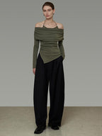 unspoken Breathable Soft Viscose Blend Slim Knit Long Sleeve Boat Neck Workwear Blouses
