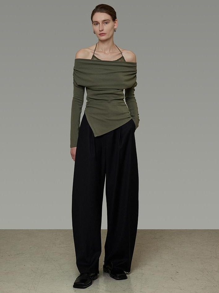 unspoken Breathable Soft Viscose Blend Slim Knit Long Sleeve Boat Neck Workwear Blouses