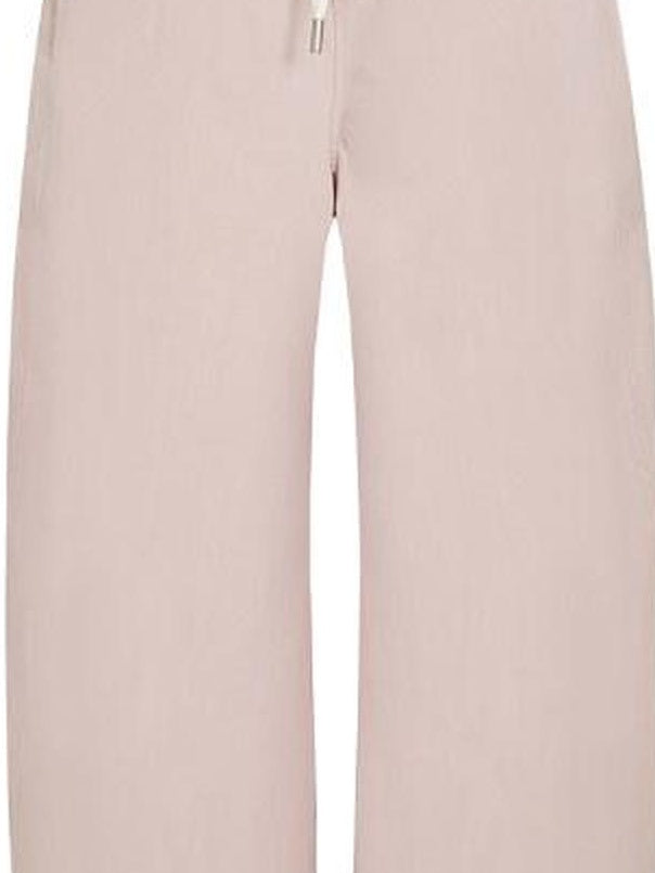 fano Pink Cotton Blend Drawstring Natural Waist Loose Korean Office Wide Leg Pants