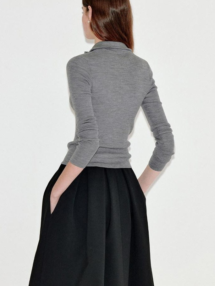 fano Cozy Lambswool Blend Zip Front Casual Fit Women Mottled Gray Knit Cardigans