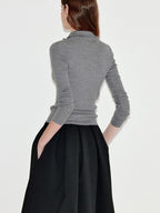 fano Cozy Lambswool Blend Zip Front Casual Fit Women Mottled Gray Knit Cardigans