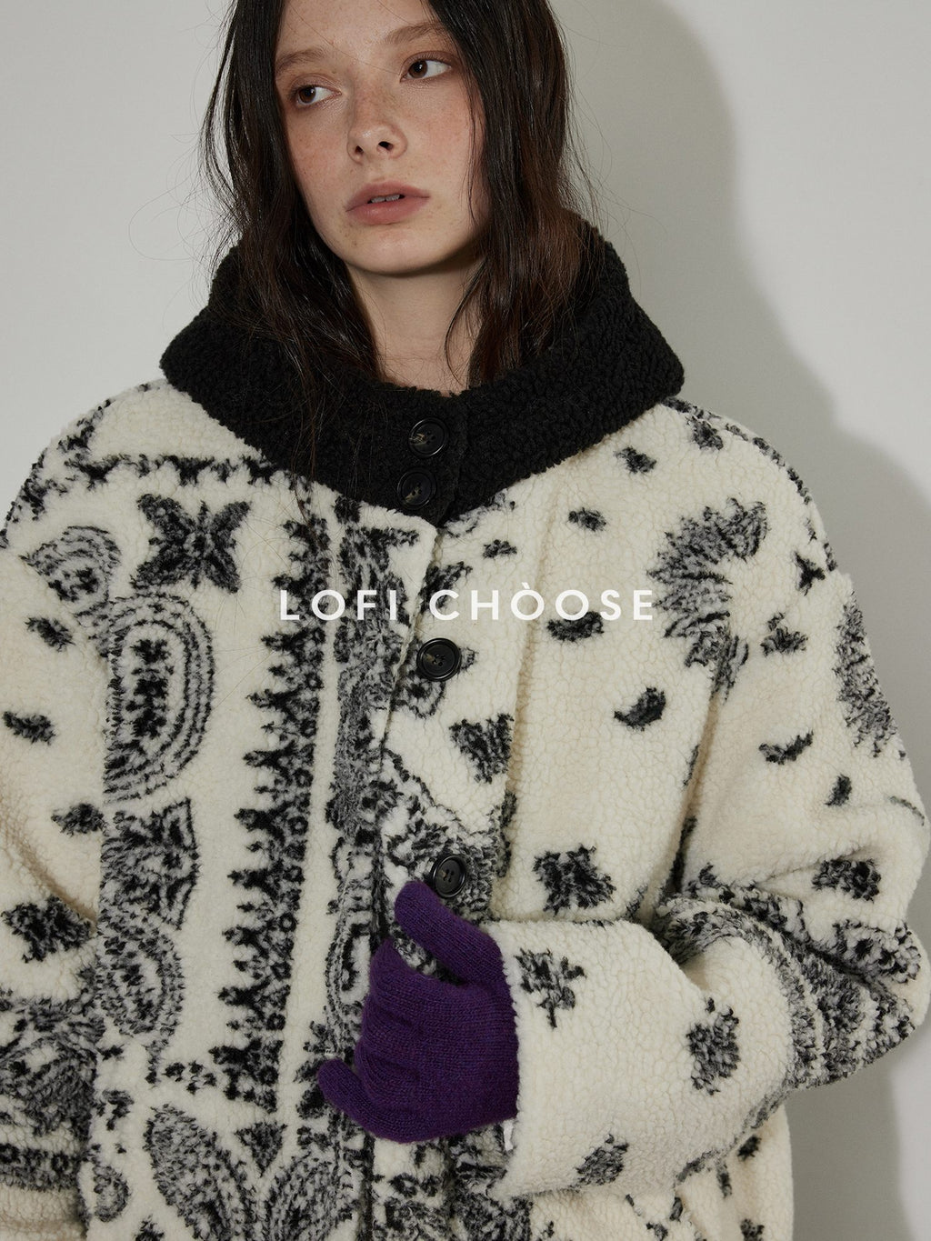 Lofi choose Insulated Hooded Relaxed Fit Commuter Floral Apricot Button Women Short Coat