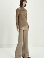 someonesometimes Asymmetrical Tie Natural Waist Micro Flare Women Polyester Blend Flared Pants