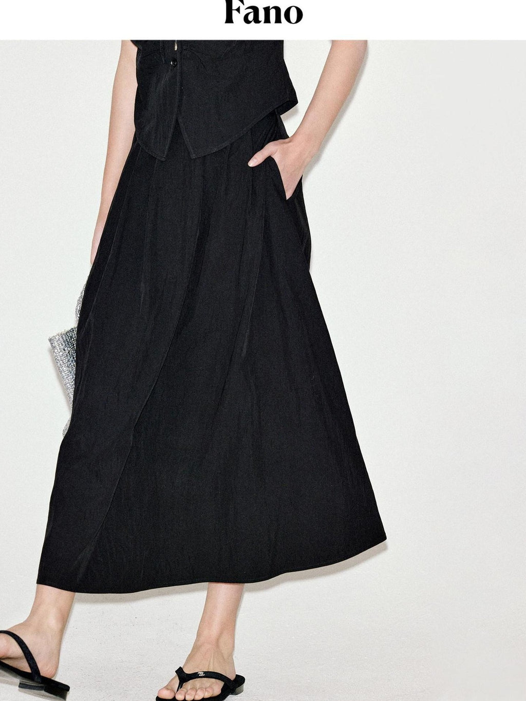 fano Sleek Black V-neck Button Short Sleeve Two Piece Chic Women Top & Skirt Sets