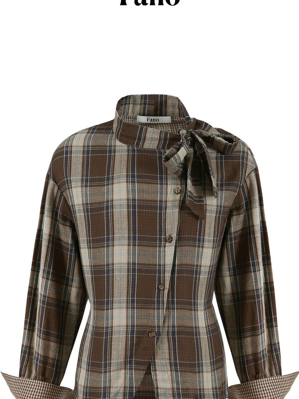 fano Soft Cotton Tie Bow Plaid Long Sleeve Stand Collar Office Cardigan Women Blouses