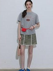 Lofi choose High Waist Floral A Line Relaxed Fit Workwear Women Coffee Green Mini Skirts