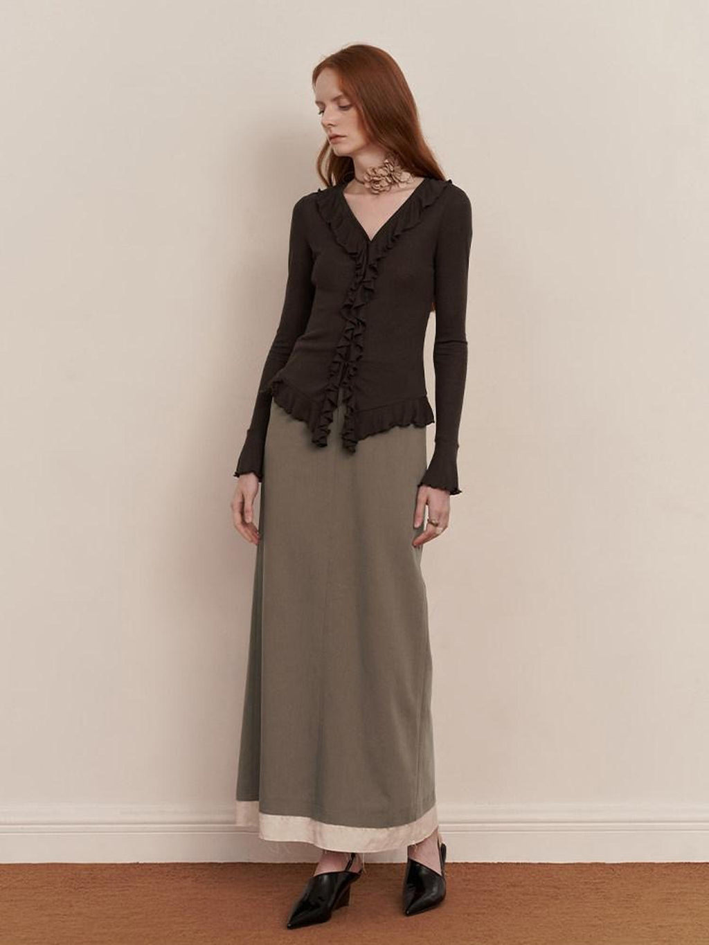 someone sometimes Elegant Patchwork Low Waist H Shape Straight Camel Women Daily Midi Skirts