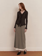 someone sometimes Elegant Patchwork Low Waist H Shape Straight Camel Women Daily Midi Skirts