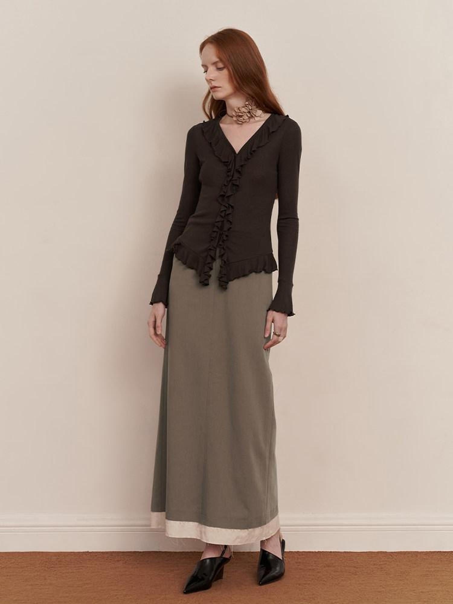 someone sometimes Elegant Patchwork Low Waist H Shape Straight Camel Women Daily Midi Skirts