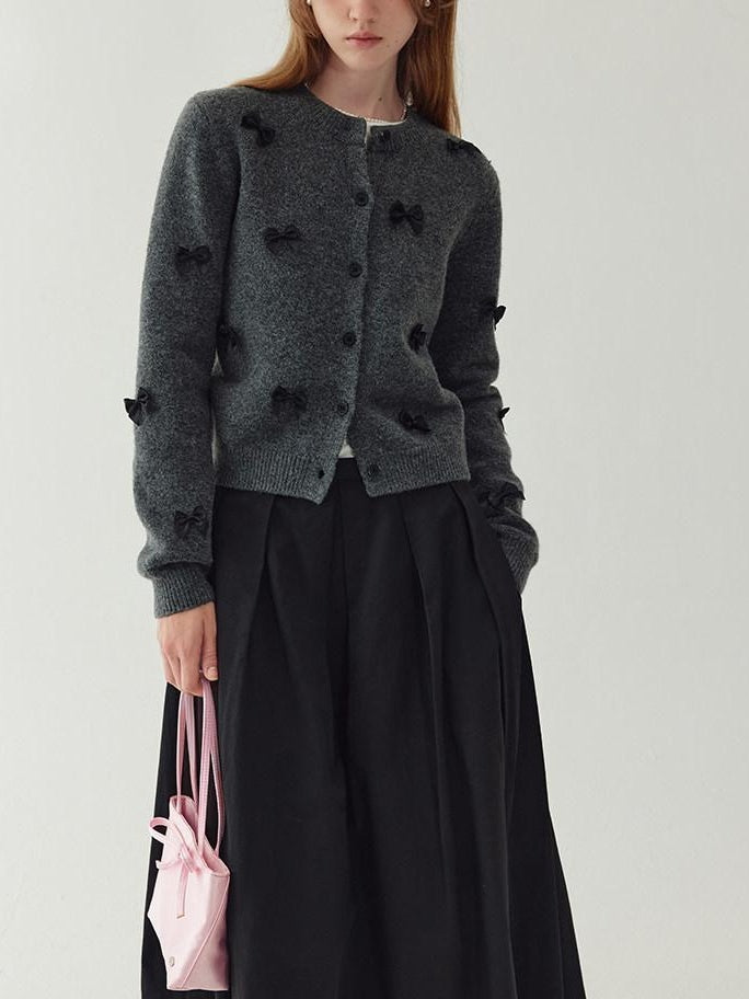 fano Minimal Commuter Cropped Crewneck Long Sleeve Women Polyester Cardigans