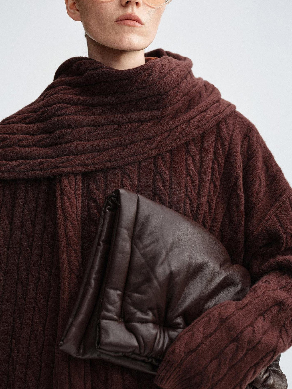 audreyyang 100 Percent Sheepswool Thick Vintage Loose Built In Scarf Women Knit Sweaters