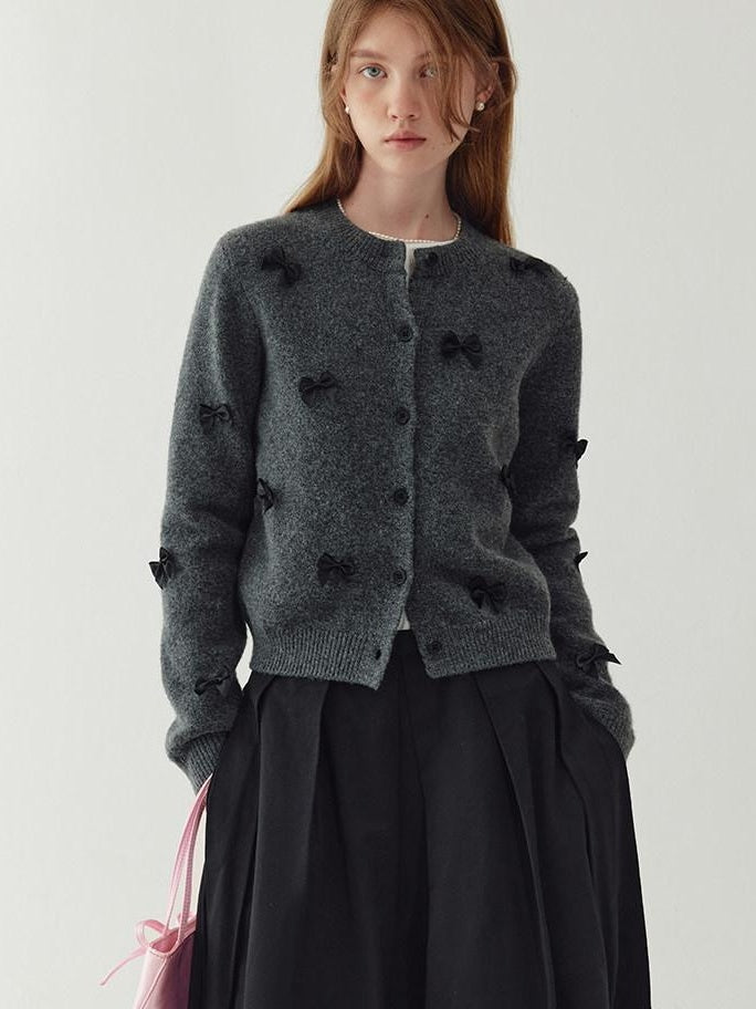 fano Minimal Commuter Cropped Crewneck Long Sleeve Women Polyester Cardigans