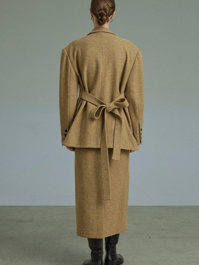 unspoken Wool Single Button Notched Lapel Loose Fit Rice Yellow Young Women Blazers