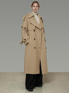 unspoken Elegant Minimal Workwear Oversized Double Breasted Lapel Khaki Wool Coats