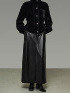 unspoken High Waist Textured H Line Straight Minimalist Workwear Black Midi Skirts