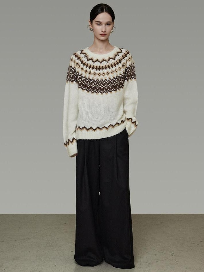 unspoken Warm Colorblock Commuter Loose Fit Crew Neck Pullover Knitwear Beige Sweaters