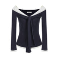 unspoken_Slim_Colorblock_One_Shoulder_V-neck_Casual_Knitted_Pullover_Women_Blouses_MISSTT
