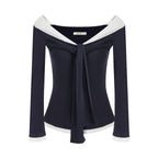 unspoken_Slim_Colorblock_One_Shoulder_V-neck_Casual_Knitted_Pullover_Women_Blouses_MISSTT