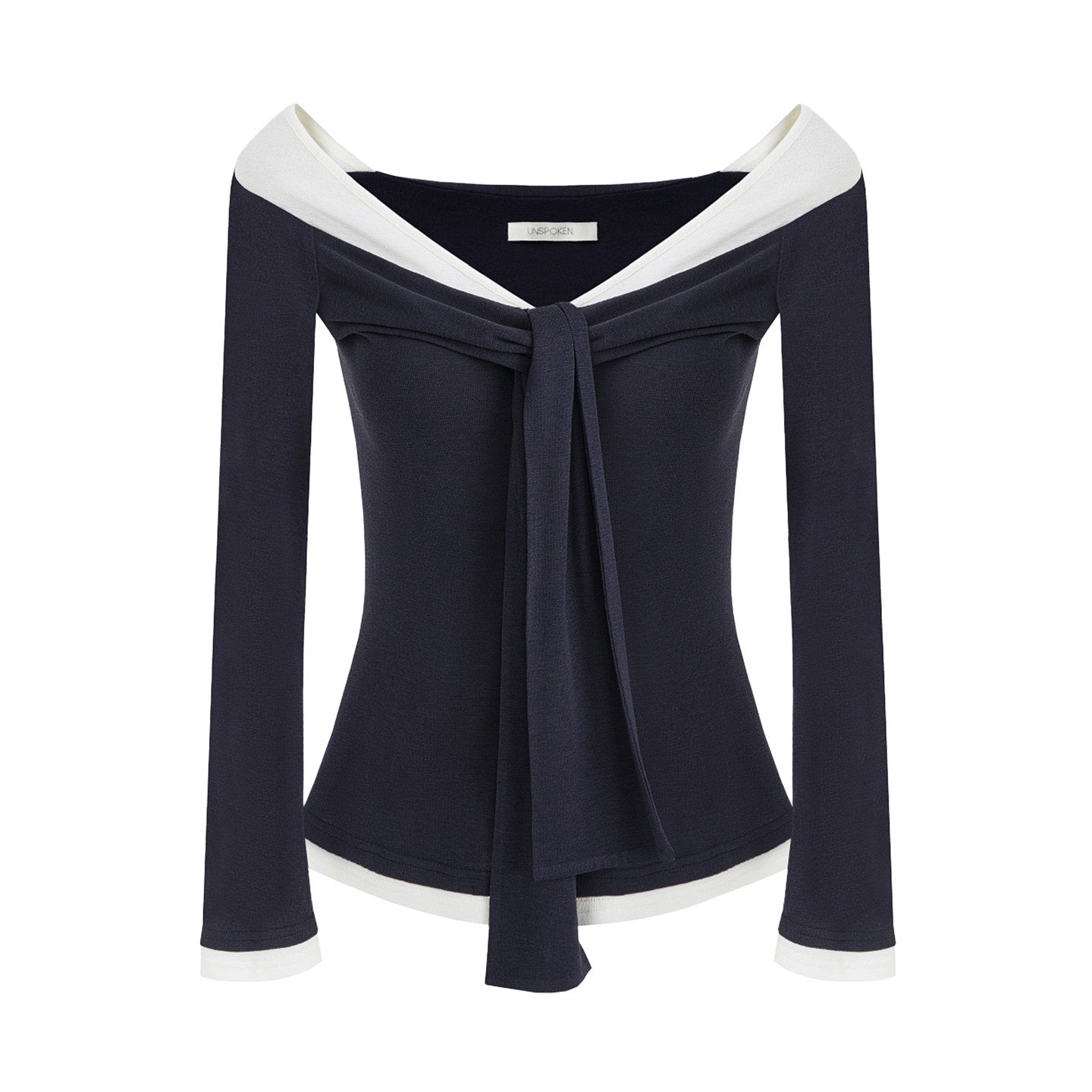 unspoken_Slim_Colorblock_One_Shoulder_V-neck_Casual_Knitted_Pullover_Women_Blouses_MISSTT
