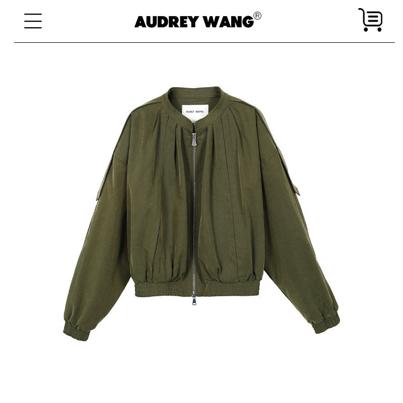 audreyyang_Soft_Modal_Blend_Casual_Loose_Cropped_Zip_Long_Sleeve_Women_Olive_Bomber_Jackets_MISSTT