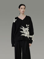 unspoken Thermal Warm Commuter Relaxed Fit V-neck Pullover Black Workwear Knit Sweaters