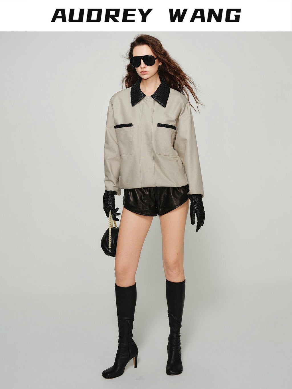 audreyyang Lightweight Casual Long Sleeve Women Nylon Cotton Light Gray Bomber Jackets